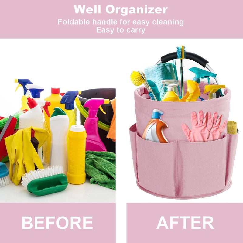 Bototack Cleaning Caddy with Handle, Cleaning Products Organiser, 17L Foldable Storage Basket, Cleaning Caddy Organiser, Portable Multi Cleaning Bucket Bag for Home, Garden (Pink) - Image 2